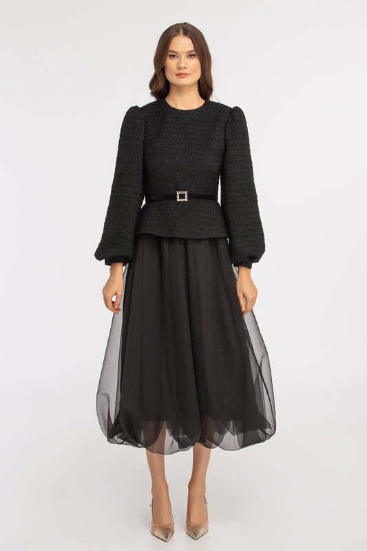 Kadın Tüvit Tül Detaylı Elbise