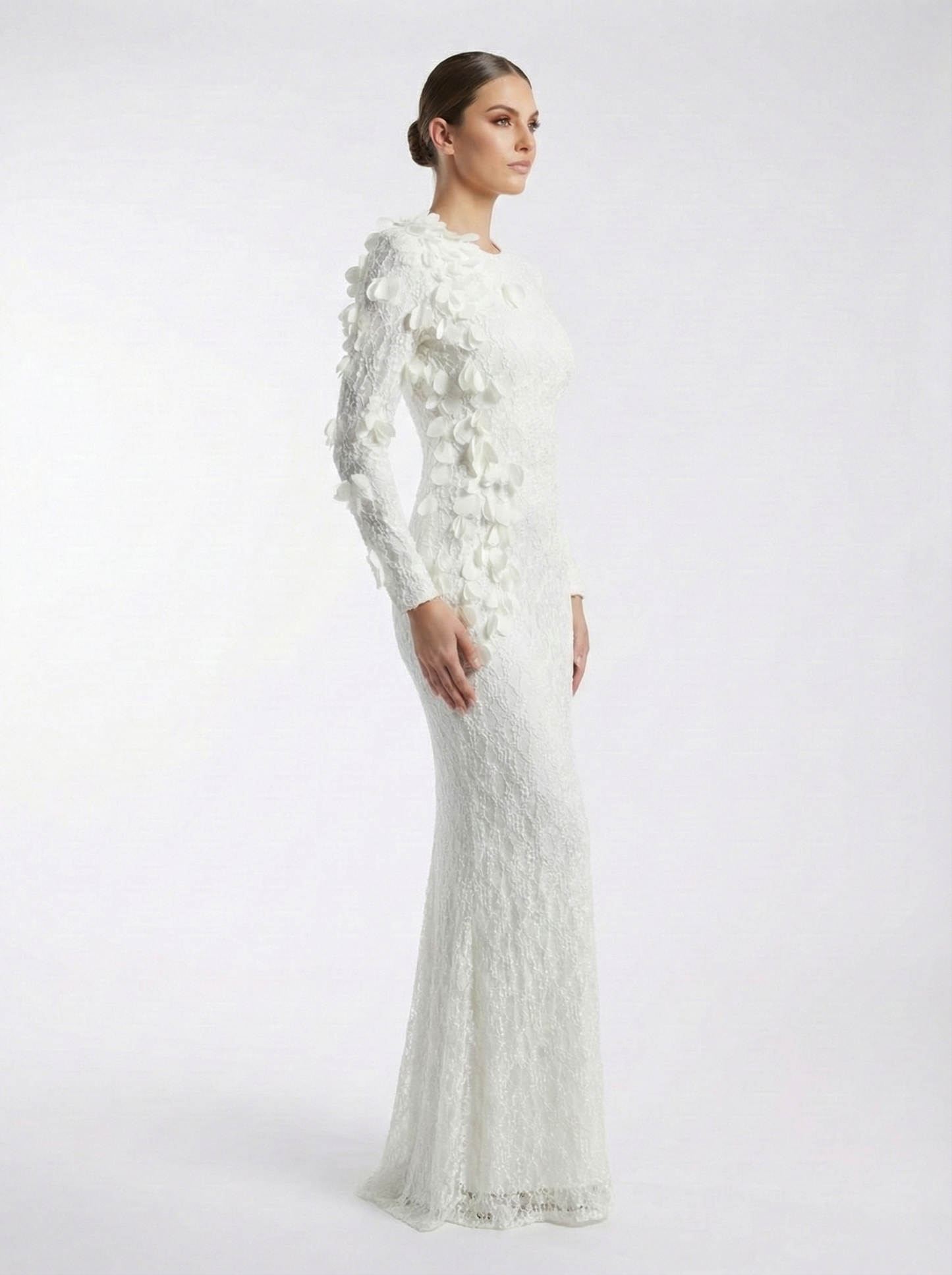 Kadın Çiçek Detaylı Uzun Dantel Elbise