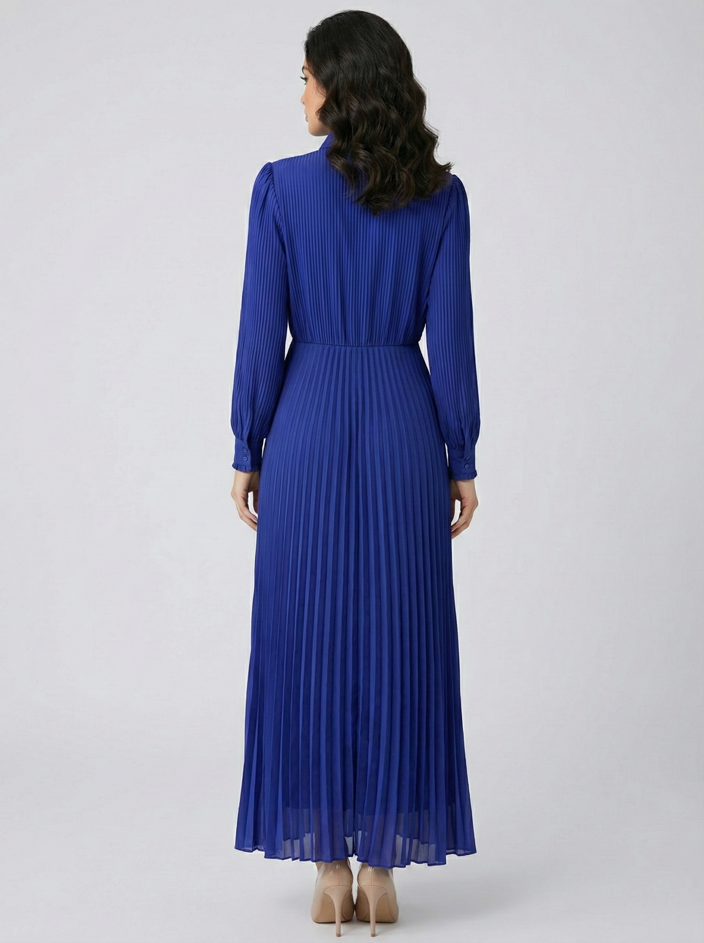 Kadın Yakası Fırfır Detaylı Uzun Şifon Elbise