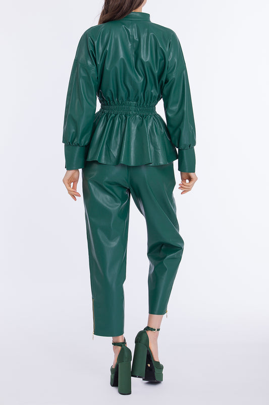 Fermuar Detaylı Deri Bluz