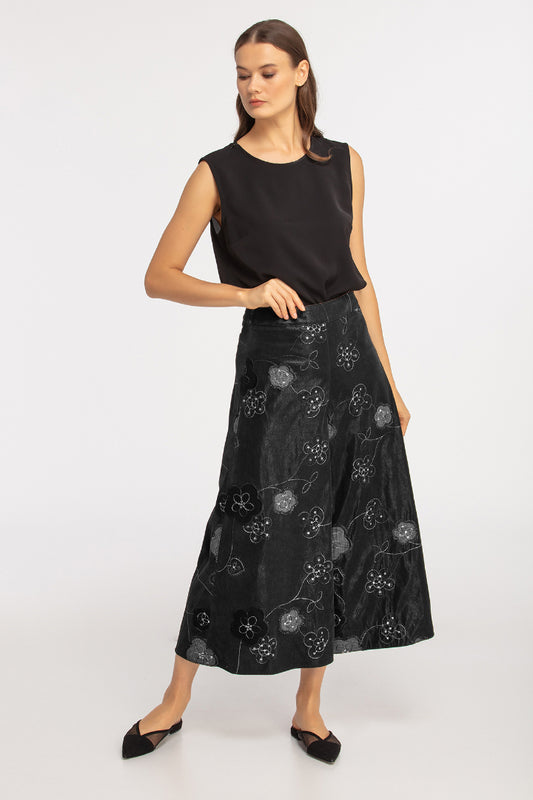 Desenli Bol Paça Deri Pantolon