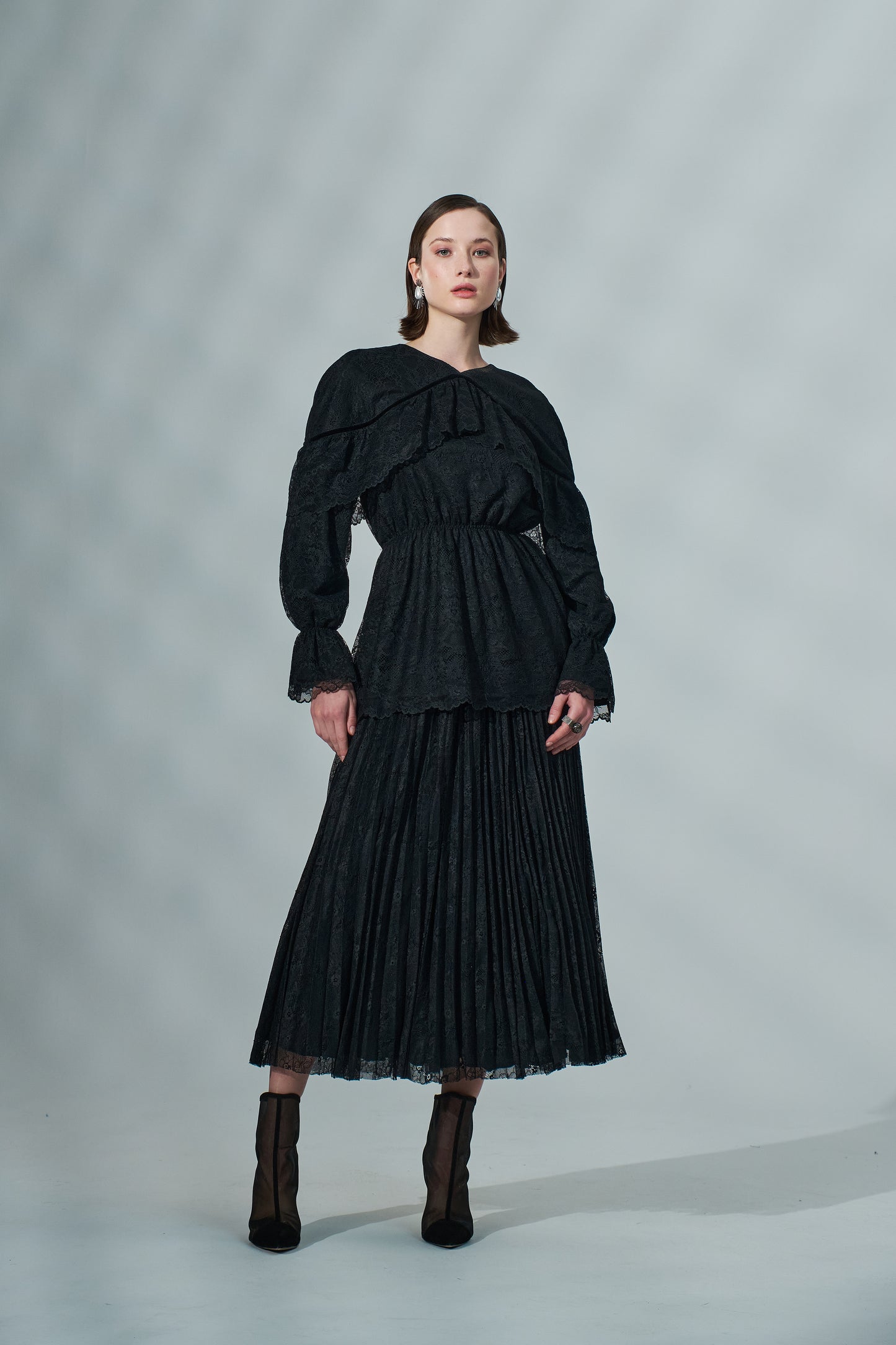 Kadın Piliseli Dantel Midi Etek