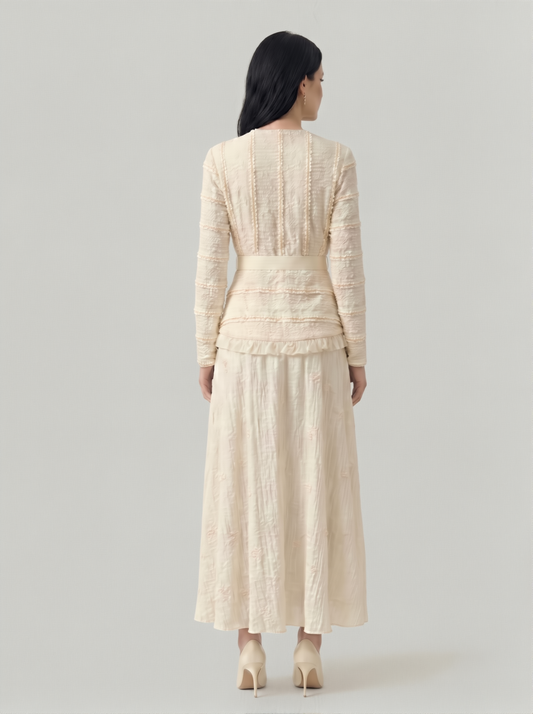 Kadın Düğme Detaylı Fırfırlı Uzun Elbise