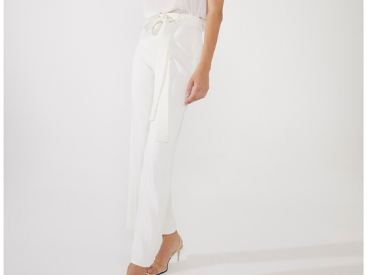 Kemerli Beyaz Palazzo Pantolon