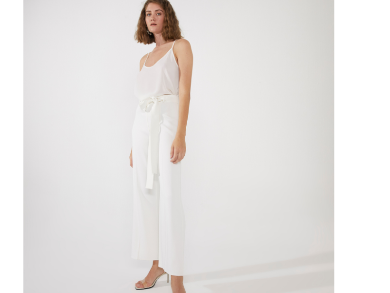 Kemerli Beyaz Palazzo Pantolon