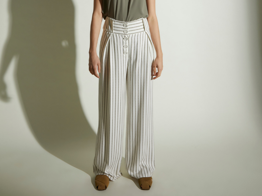 Çizgi Desenli Bol Paça Pantolon