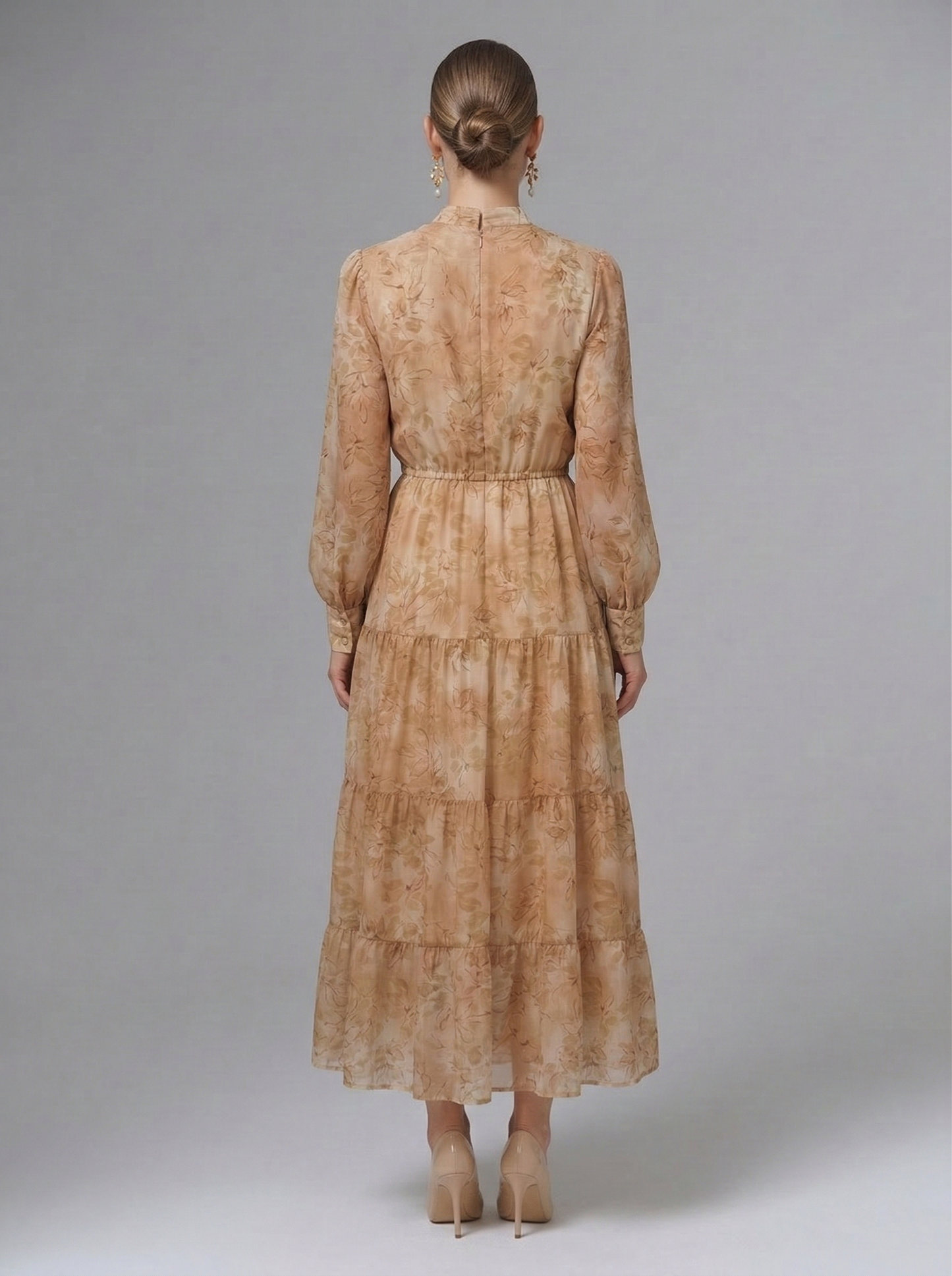 Kadın Şifon Kat Kat Dökümlü Desenli Elbise