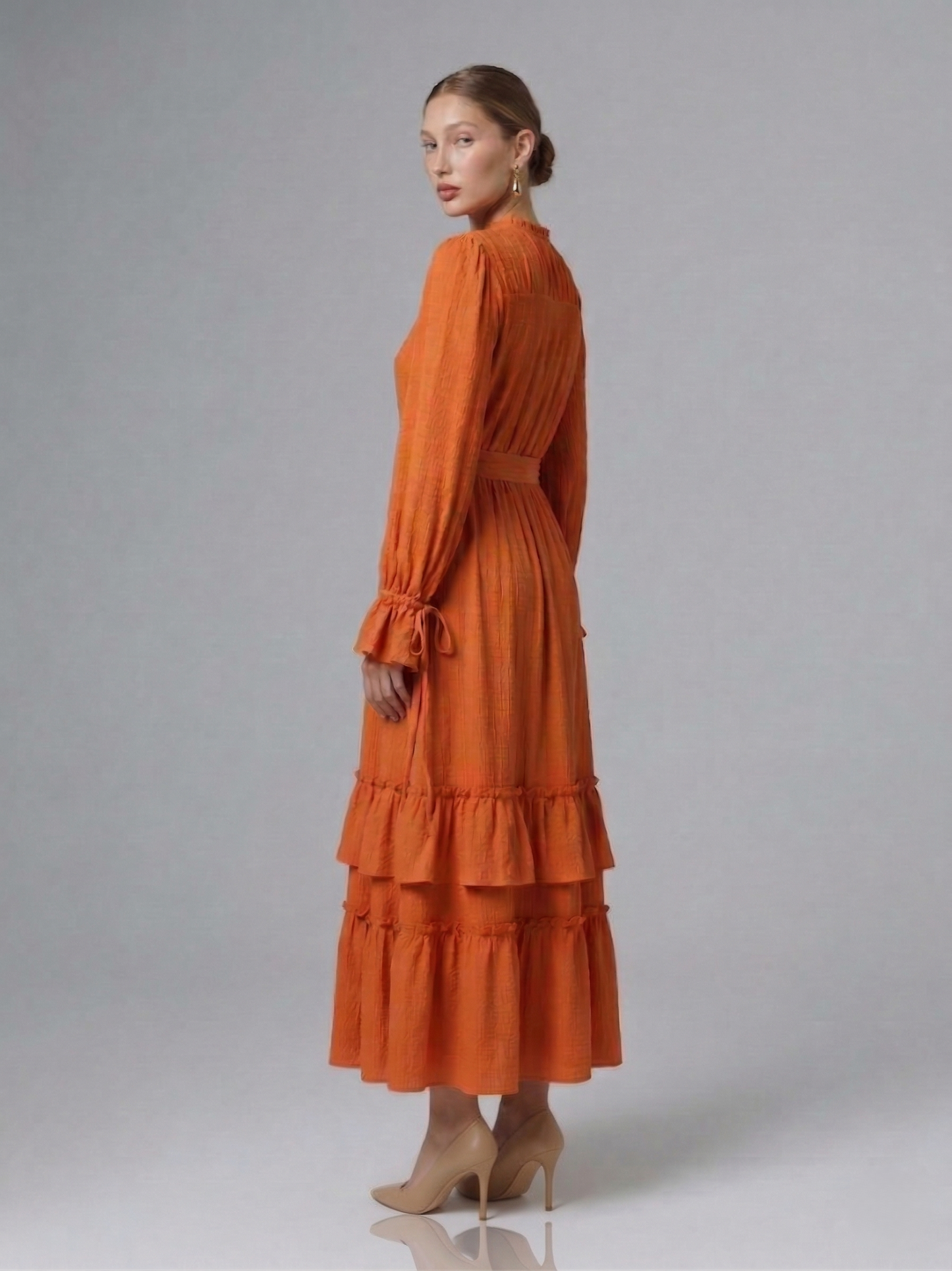 Kadın V Yaka Fırfırlı Elbise