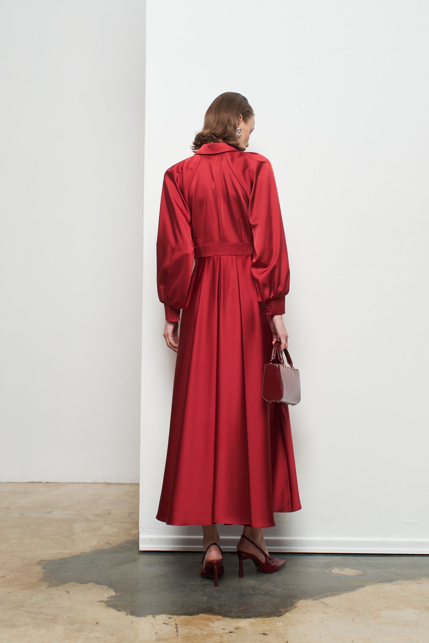 Kadın Pili Detaylı Gömlek Yaka Uzun Elbise