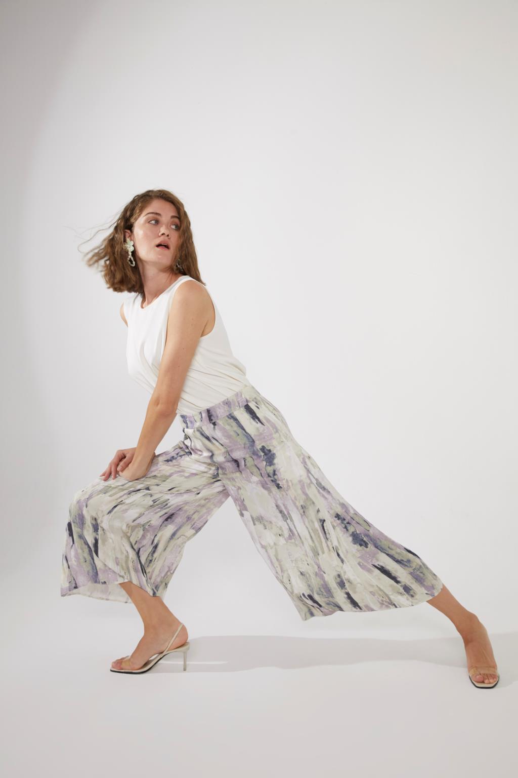 Patterned Wide Leg Trousers