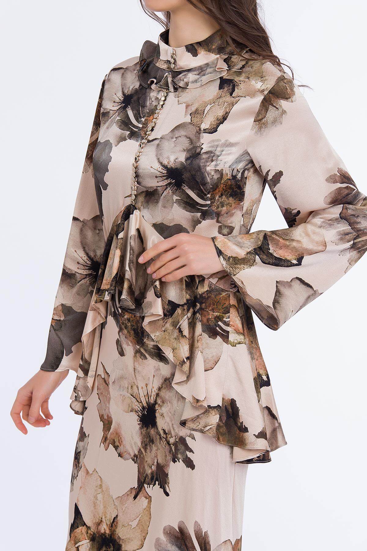 Desenli Saten Elbise