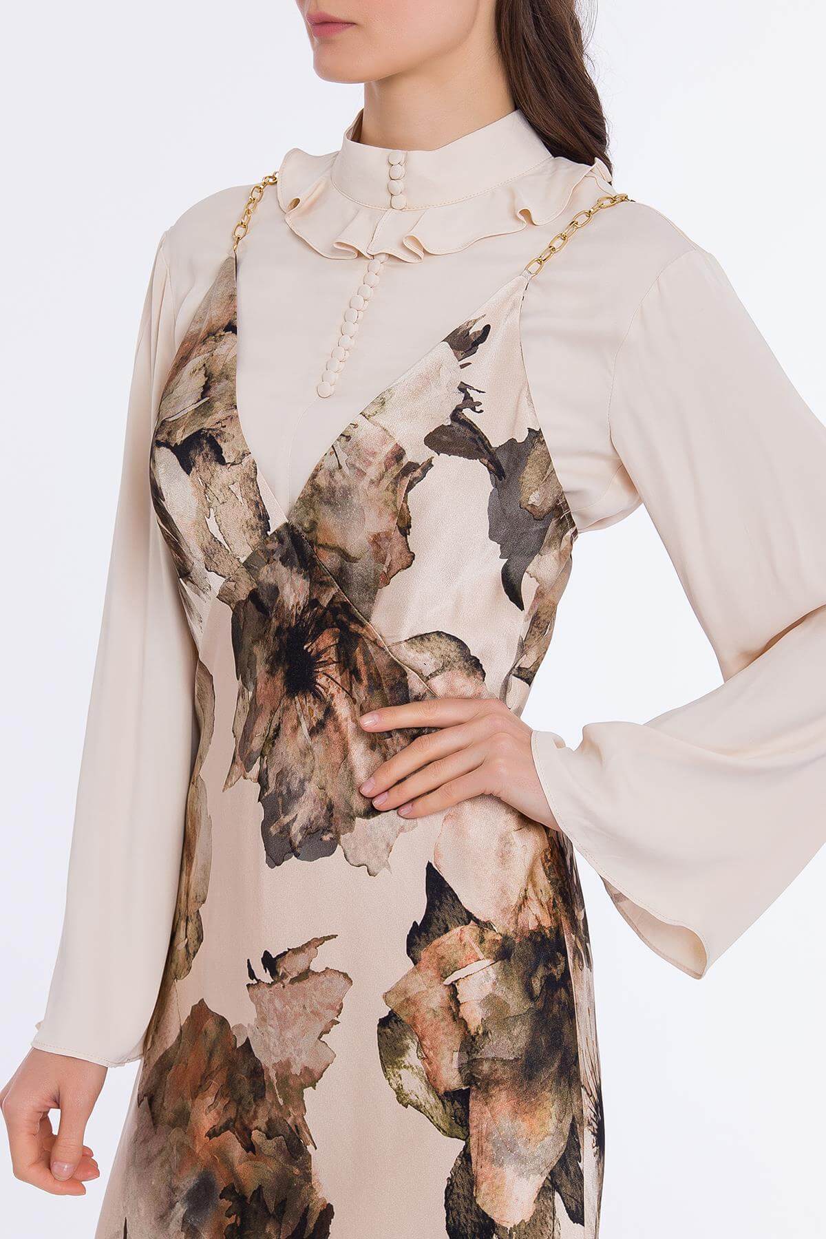 Desenli Saten Elbise