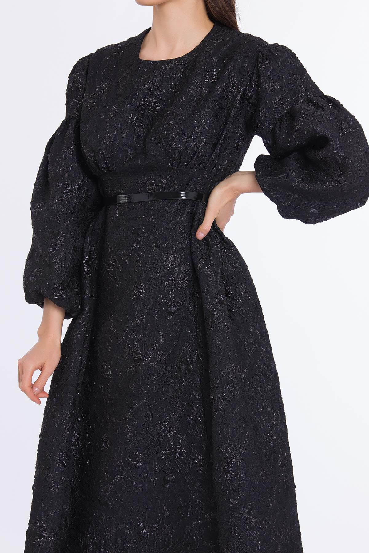 Kemerli Midi Boy Jakar Elbise