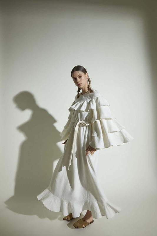 Kolları Volanlı Elbise