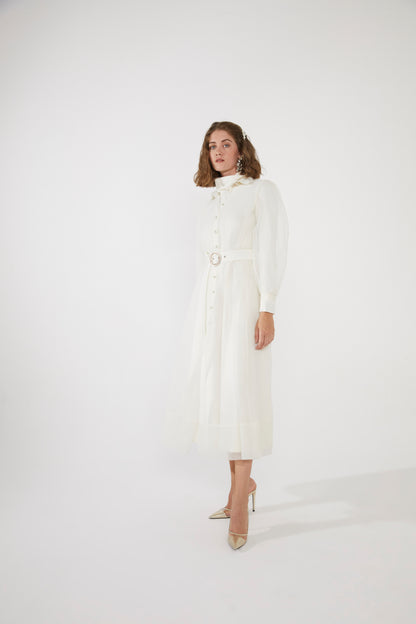 Organzeli Kemerli Midi Boy Kadın Elbise