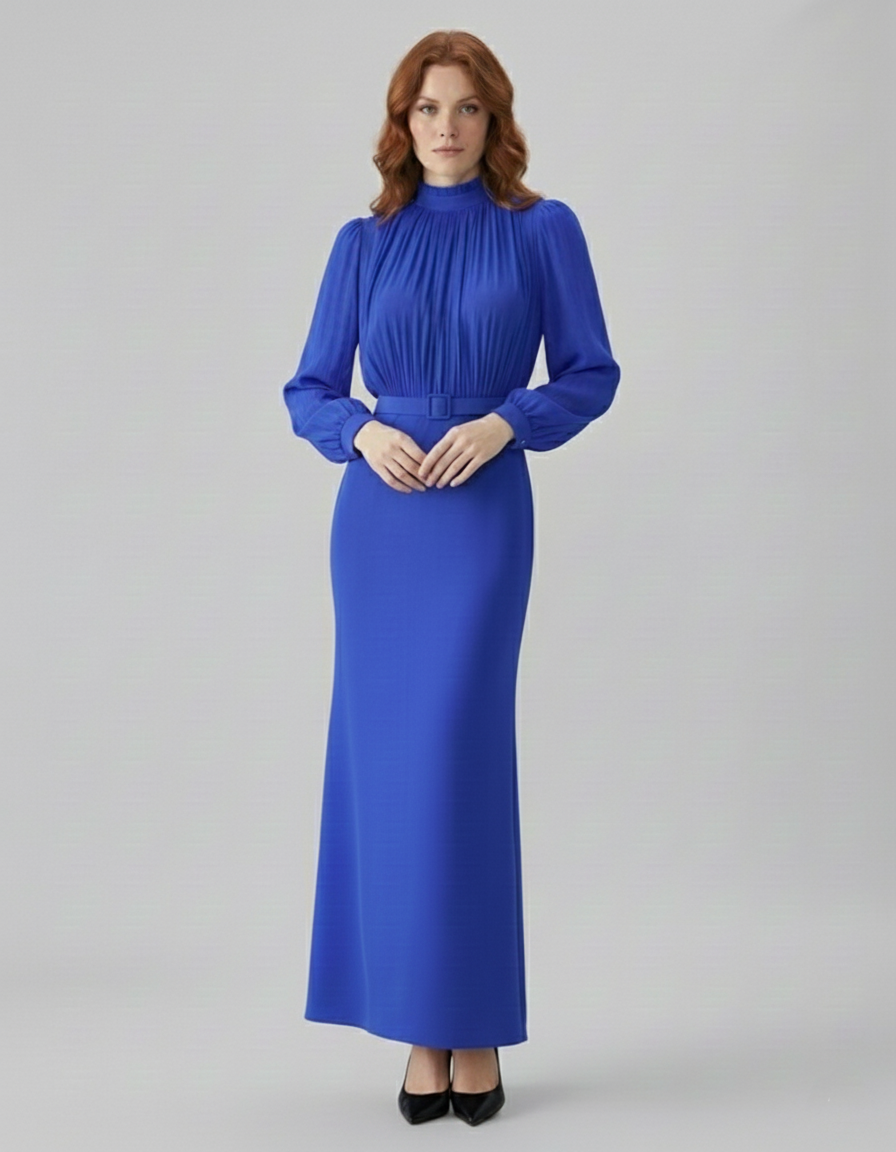 Kadın Kemer Detaylı Uzun Elbise