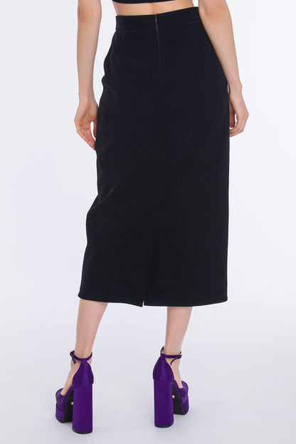 Jupe midi en velours pour femme
