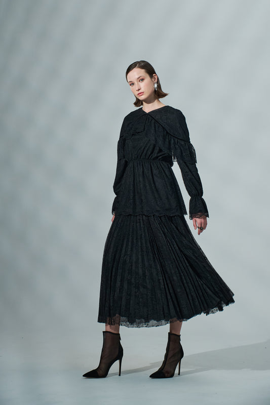 Kadın Piliseli Dantel Midi Etek