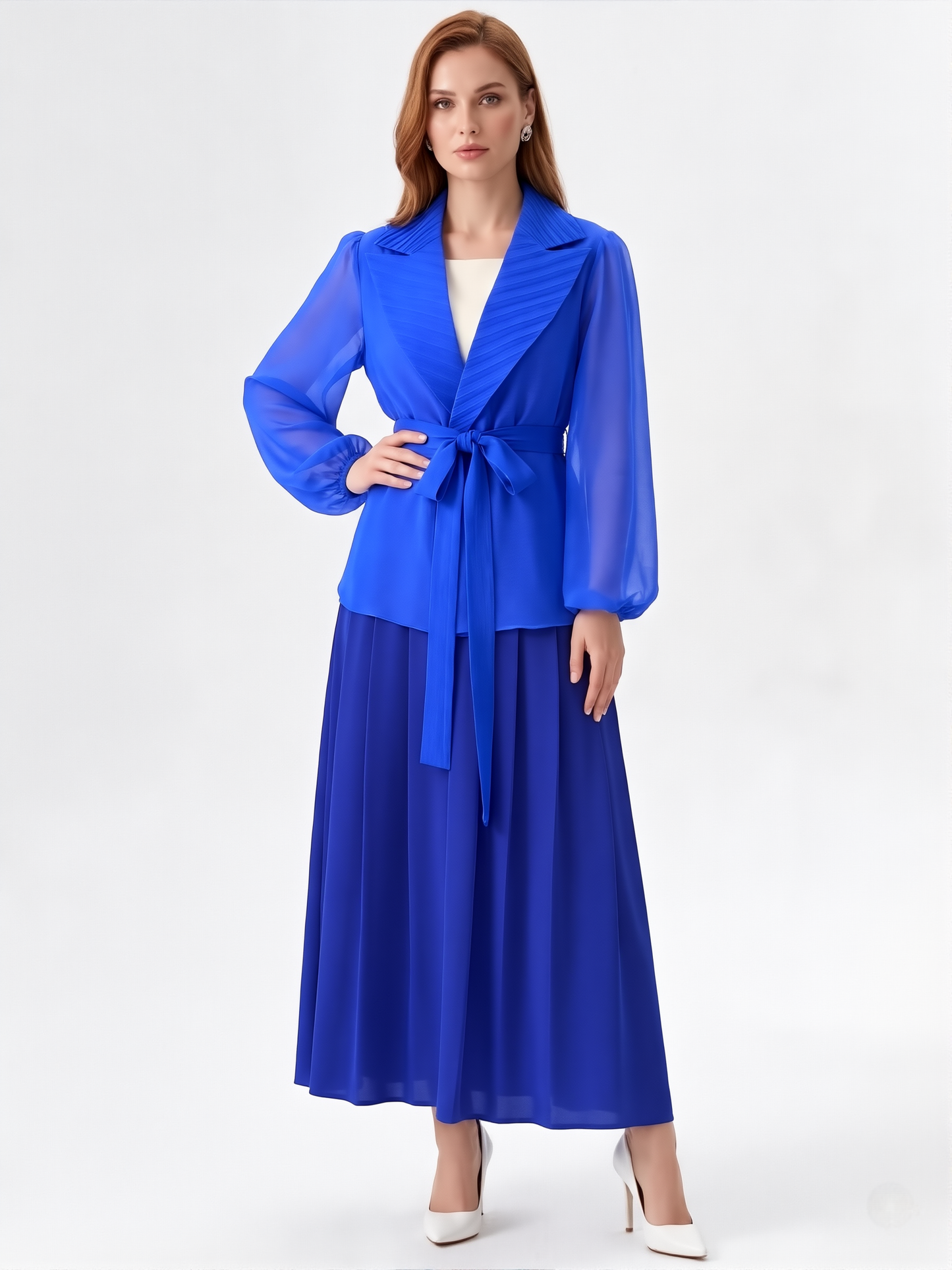 Kadın Organze Belden Bağlamalı Ceket