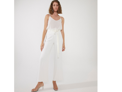 Kemerli Beyaz Palazzo Pantolon