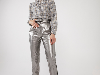 Gümüş Kemerli Deri Pantolon