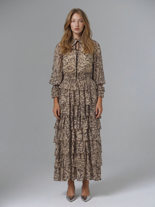 Kadın Uzun Kollu Leopar Desenli Elbise