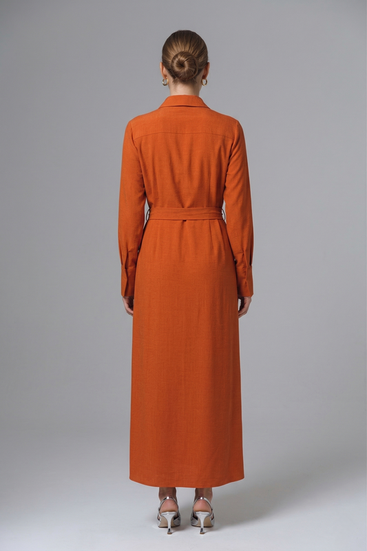 Kadın Gömlek Detaylı Kuşaklı Elbise