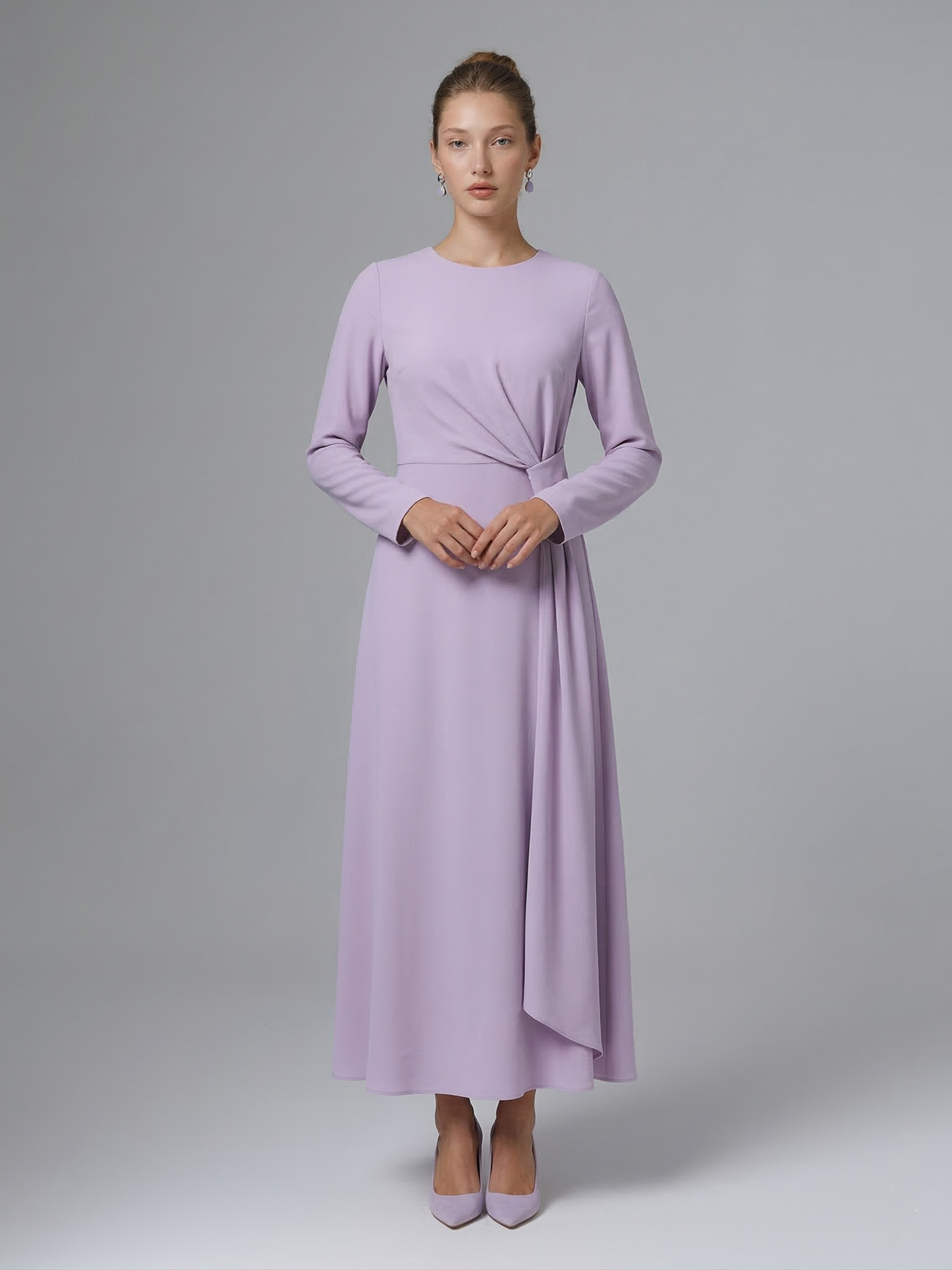 Kadın Bel Büzgü Detaylı Uzun Elbise