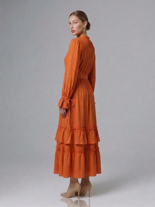 Kadın V Yaka Fırfırlı Elbise