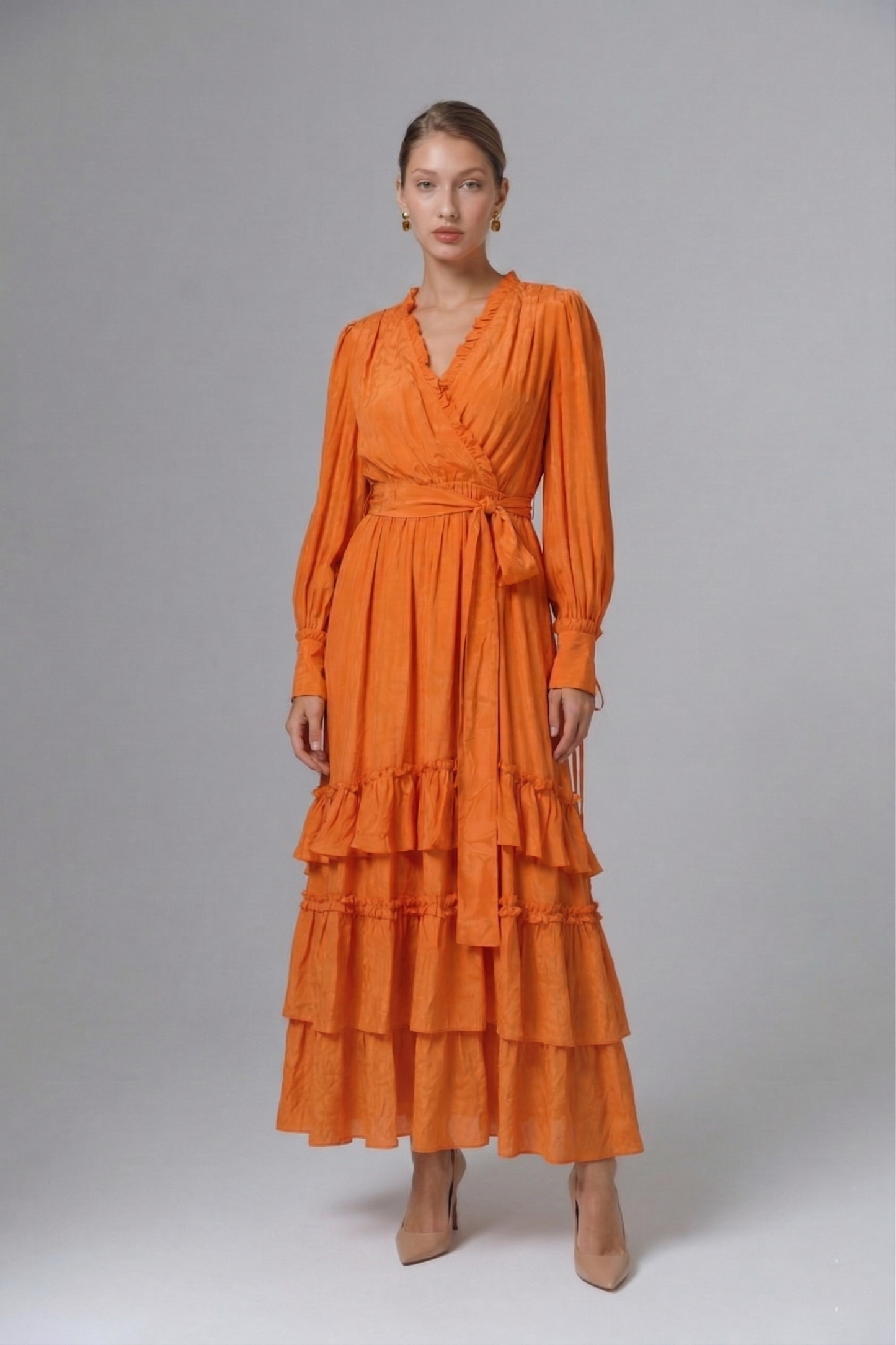 Kadın V Yaka Fırfırlı Elbise