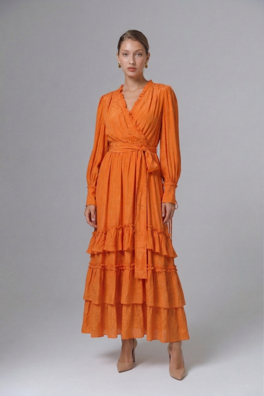 Kadın V Yaka Fırfırlı Elbise