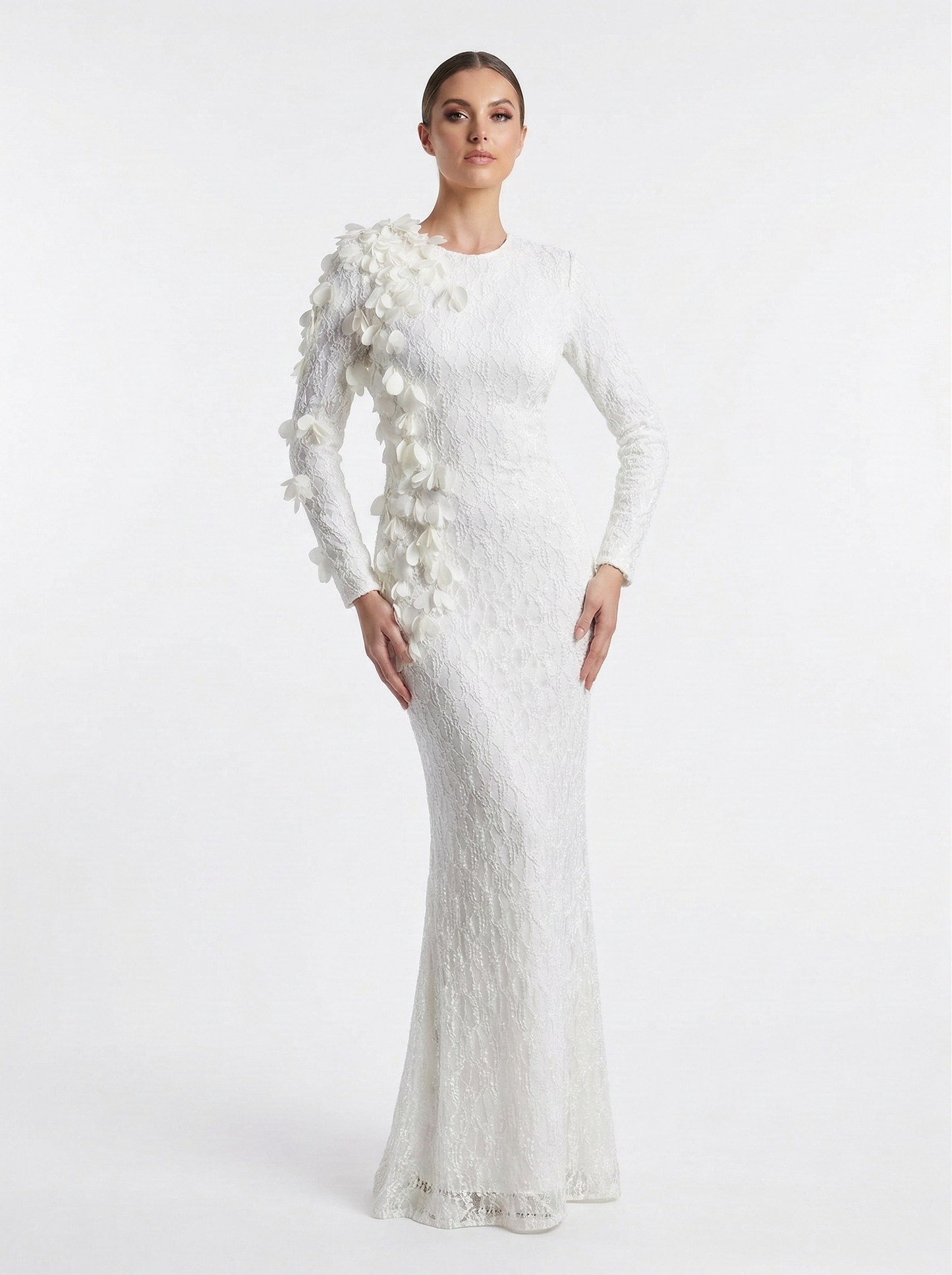 Kadın Çiçek Detaylı Uzun Dantel Elbise