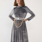 Kadife Aksesuar Detaylı Uzun Elbise