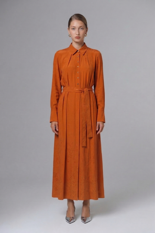 Kadın Gömlek Detaylı Kuşaklı Elbise