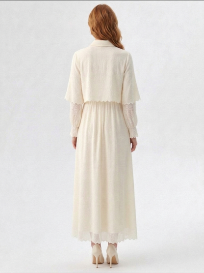 Robe longue femme à étages en dentelle