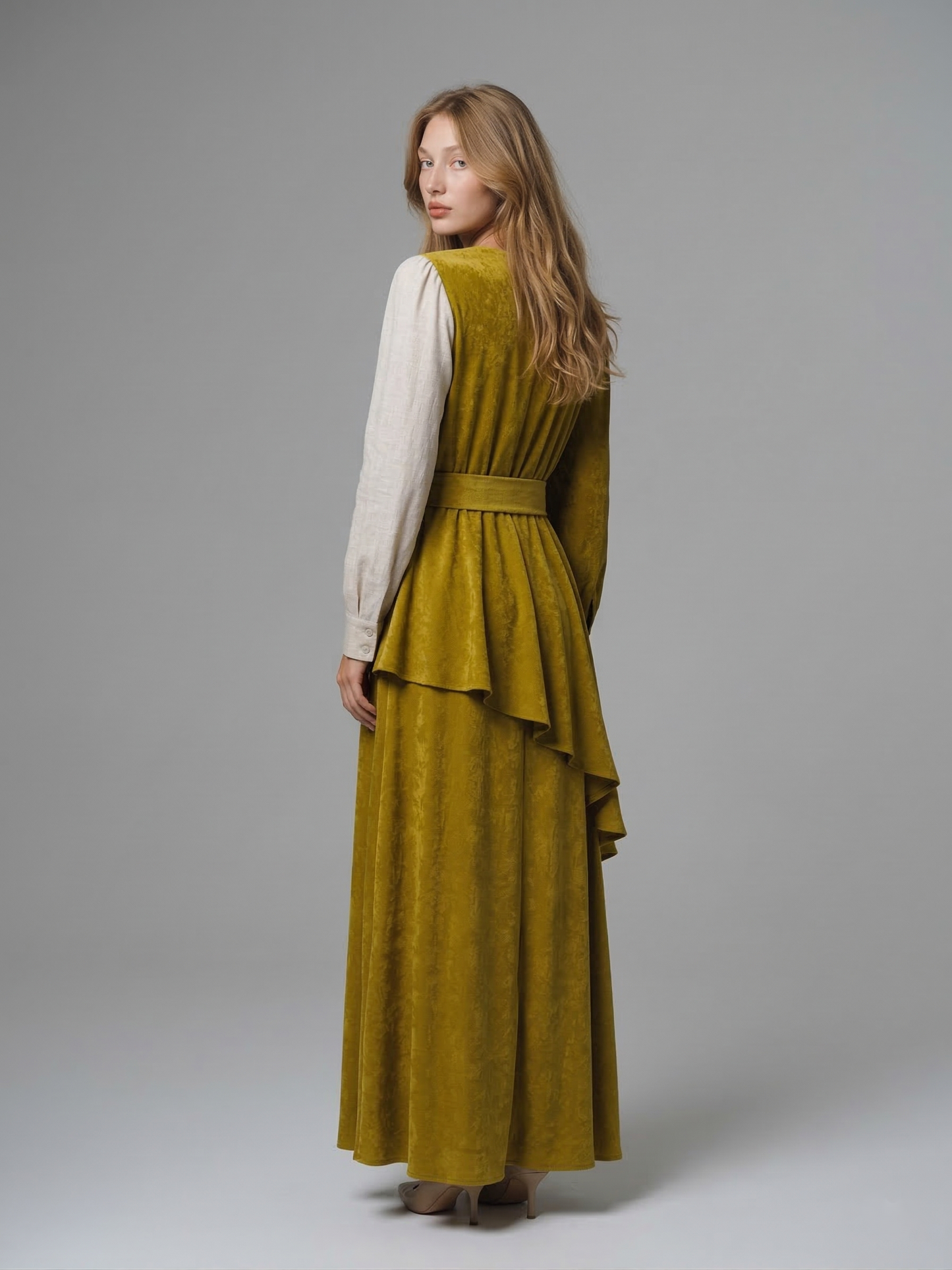 Kadın Jakar Belden Kuşaklı Uzun Elbise