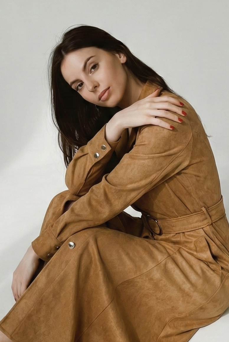 Kemerli Süet Midi Elbise