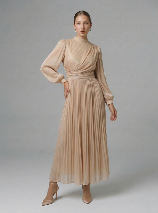 Kadın Drape Detaylı Uzun Şifon Elbise