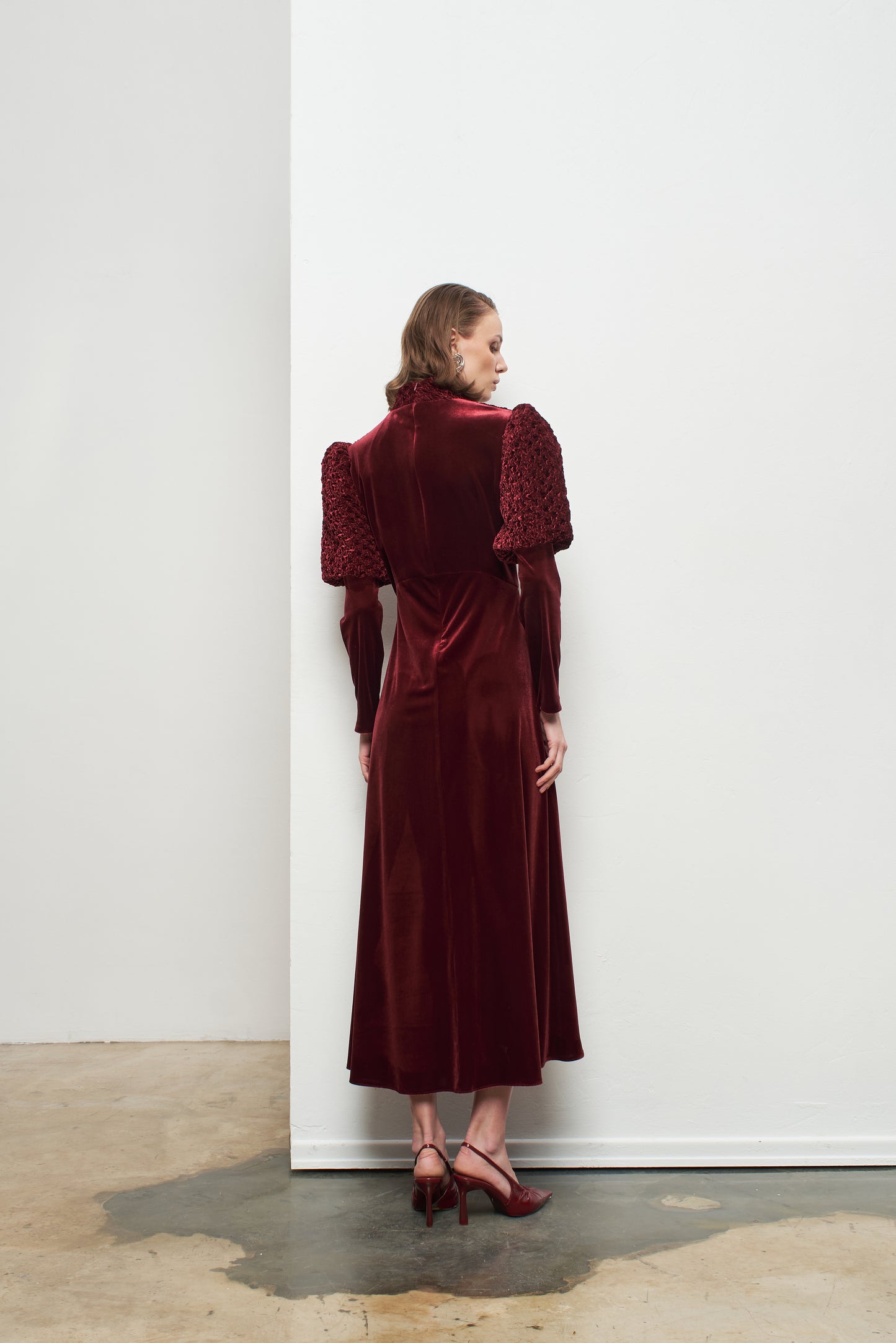 Kadın Balon Kollu Uzun Kadife Elbise