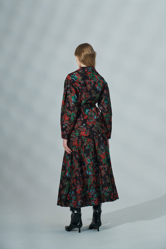 Kadın Jakar Desenli Midi Etek