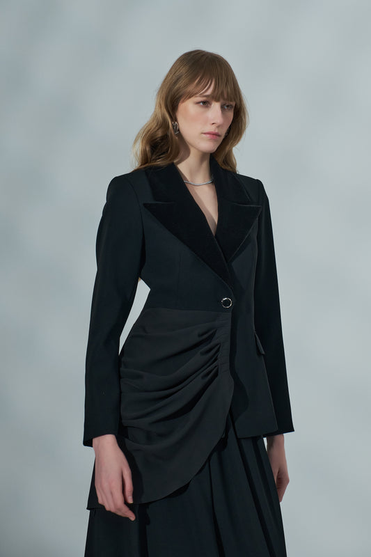 Kadın Drape Detaylı V Yaka Ceket