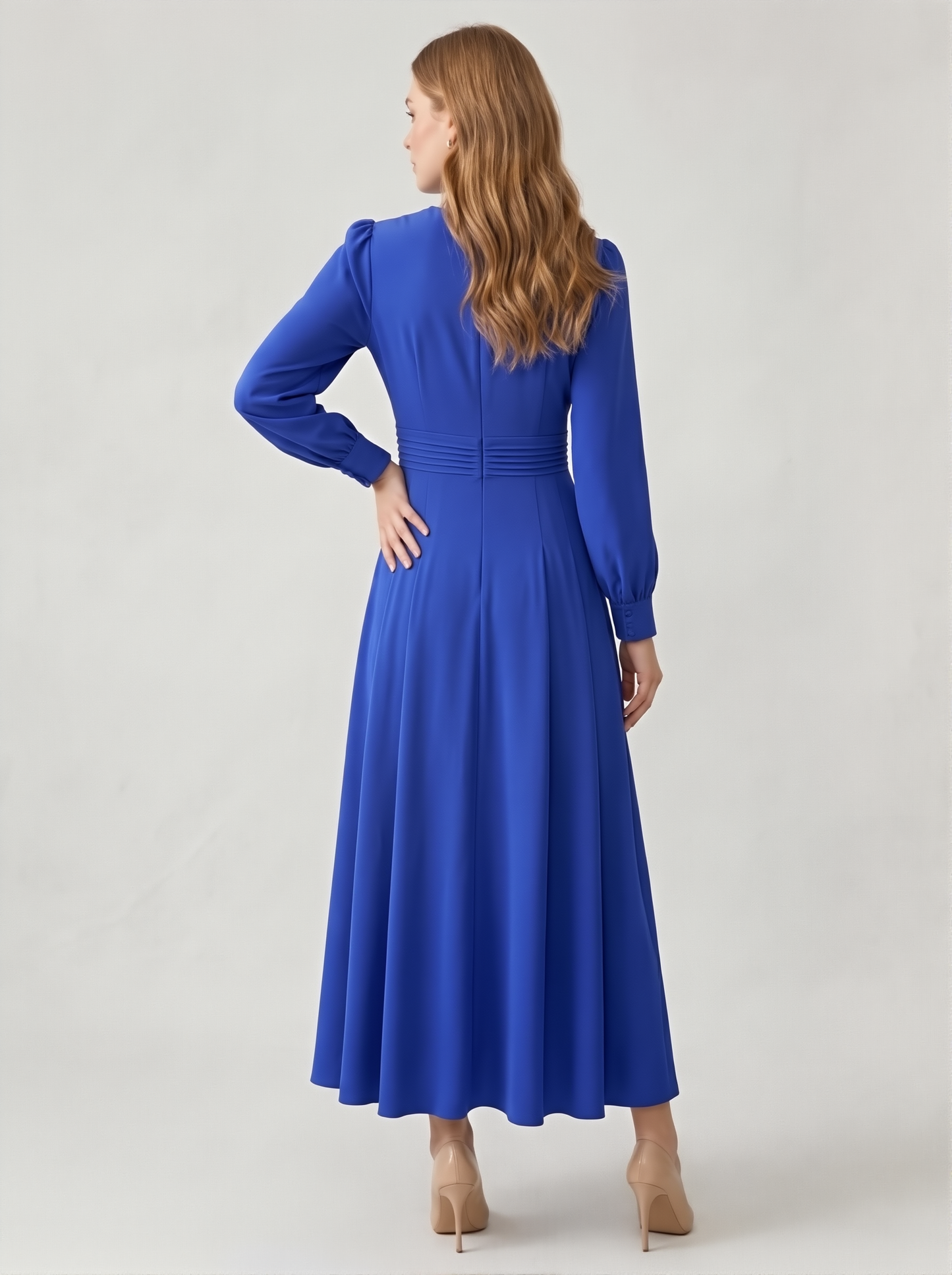 Kadın Beli Nervürlü Uzun Elbise