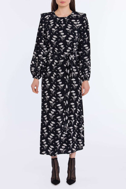 Women's Padded Shoulder Patterned Dress