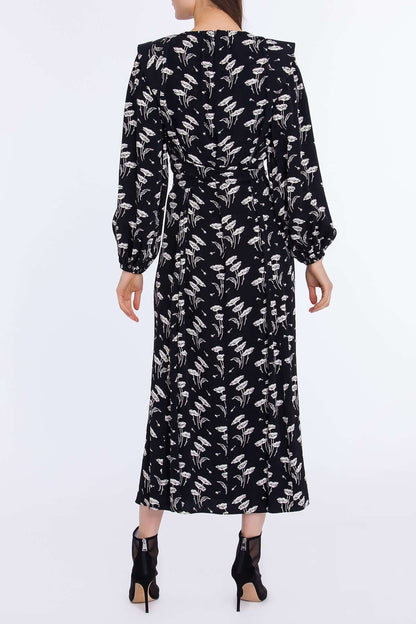 Women's Padded Shoulder Patterned Dress