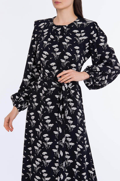 Women's Padded Shoulder Patterned Dress