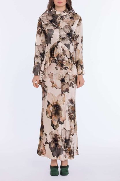 Desenli Saten Elbise