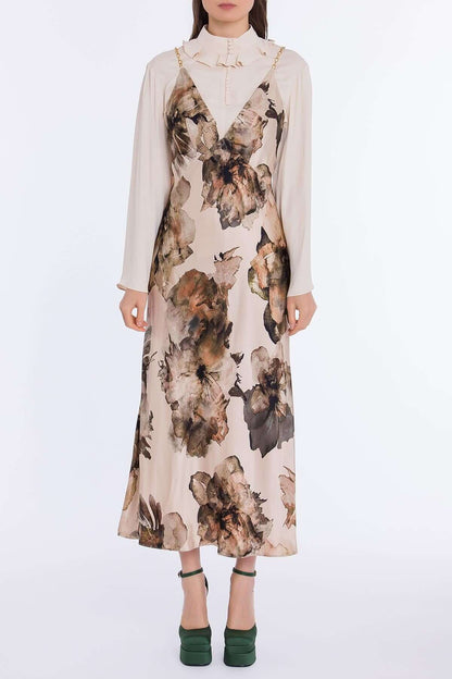 Desenli Saten Elbise