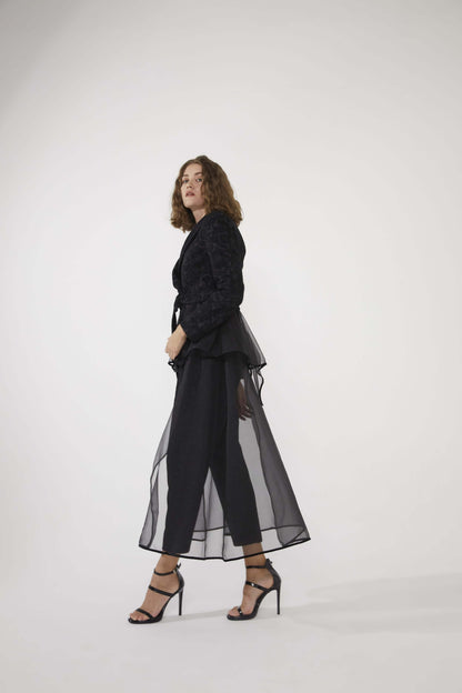 Women's Lace Detail Belted Jacquard Coat